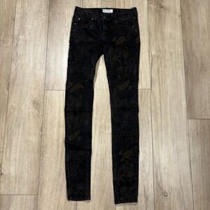 Free People Women's Size 24 Black‎ Skinny Jeans Distressed Brown Floral Pattern